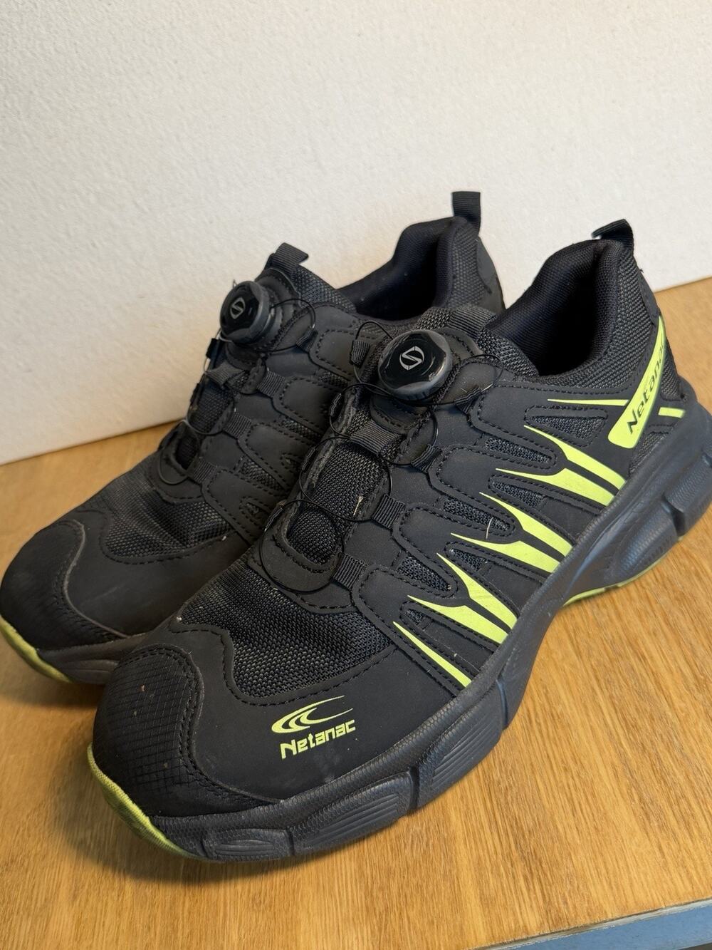 Netanac Steel Toe Work Shoes BOA Dial Lace Black Green Men’s Size 10.5 EU 44